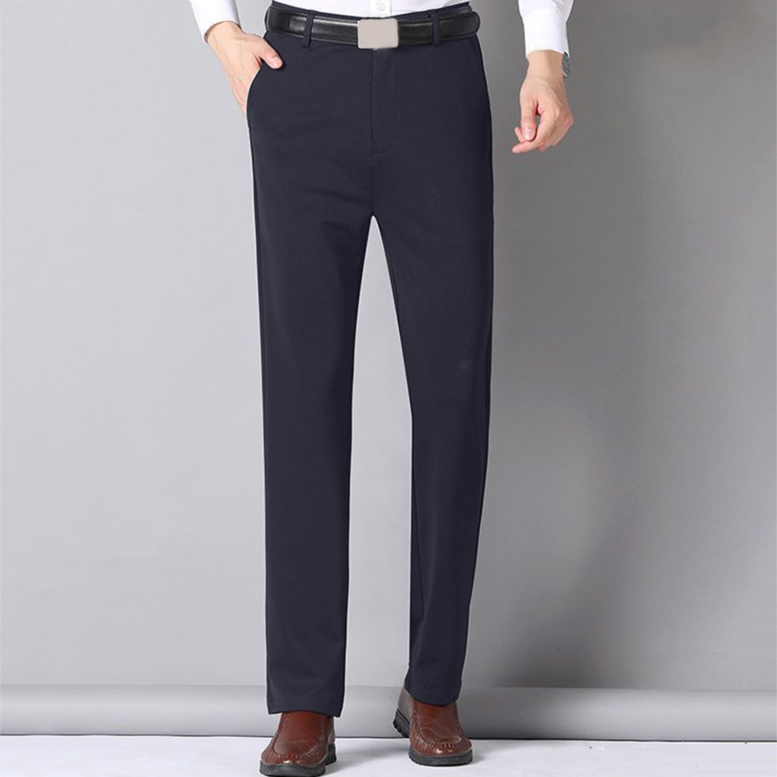 thumbnail image 4 of Pantalones largos informales para hombre: sin arrugas, con forro polar, poliéster, para todas las estaciones, informales/de negocios, tallas reales, tallas S-XXXL, fáciles de combinar con camisetas., 4 of 6